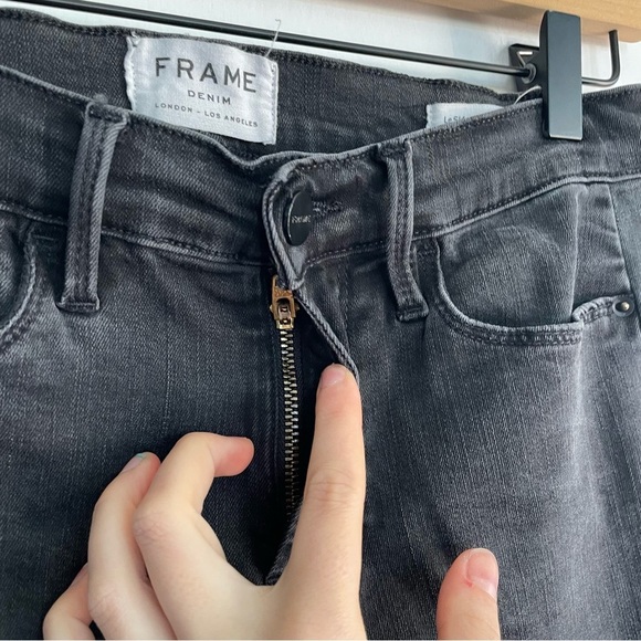 Frame Le Skinny de Jeanne Tuxedo Stripe Black Jeans Side Step Crop Pants Size 28 - Picture 8 of 12